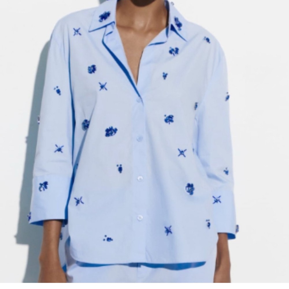 Zara Light Blue jewel poplin shirt and pants